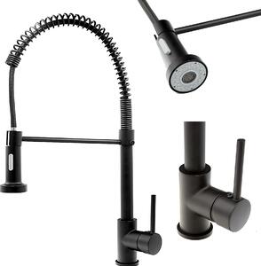 Granitan | SPIRAL - Miscelatore da cucina - Bocca estraibile - Orientabile a 360° - Nero - Ottone - Carica in Vetroceramica