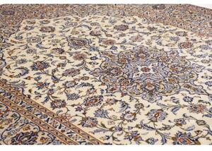 Tappeto Kashan Medaglione Floreale Avorio Blu 244x362 Cm