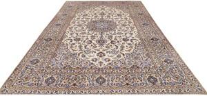 Tappeto Kashan Medaglione Floreale Avorio Blu 244x362 Cm