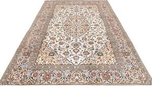 Tappeto Kashan Medaglione Floreale Avorio Blu Scuro 194x316 Cm