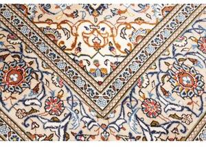 Tappeto Kashan Medaglione Floreale Avorio Blu Scuro 194x316 Cm