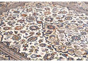 Tappeto Kashan Medaglione Floreale Avorio Blu Cobalto 196x312 Cm