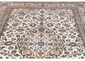 Tappeto Kashan Medaglione Floreale Avorio Blu Cobalto 196x312 Cm