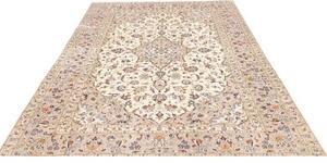 Tappeto Kashan Medaglione Floreale Avorio Beige 196x292 Cm