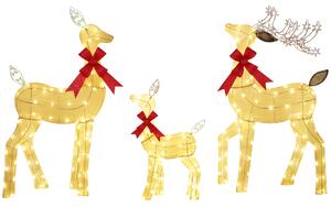 Outsunny Set di 3 Pezzi Decorazione Natalizia Impermeabile, Famiglia di Renne con Illuminazione LED e Fiocco Rosso, in Acciaio e Poliestere, Giallo | Aosom Italy