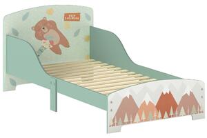 ZONEKIZ Letto per Bambini 3-6 Anni con Bordi Rialzati, Doghe e Fantasia con Animali, 140x70 cm, Verde