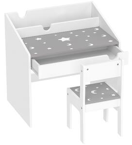 AIYAPLAY Set Sedia e Tavolino per Bambini 3-6 Anni con Organizzatore e Cassetto Estraibile, in Legno Grigio | Aosom Italy