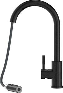 Granitan | SNAKE SLIM - Rubinetto da cucina - Bocca estraibile - Orientabile a 360° - Nero - Acciaio inossidabile - Caratteristiche: testa in Vetroceramica