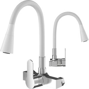 Granitan | FLEXO - Rubinetto da cucina - Bocca flessibile - Montaggio a parete - Bianco - Ottone
