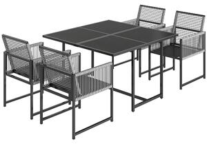 Outsunny Set di 5 Pezzi Mobili da Giardino, Tavolo in Vetro con 4 Sedie Traspiranti, Schienale Pieghevole Intreccio a Corda, Grigio Chiaro | Aosom Italy