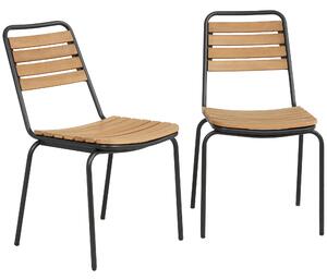 Outsunny Set 2 Sedie da Giardino Resistenti alle Intemperie in Acciaio e Legno, Sedia Impilabile con Schienale fino a 160kg, Legno Naturale | Aosom Italy