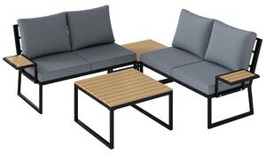 Outsunny Set Mobili da Giardino a L in Metallo per 4 Persone, Lounge con Divano 2 Posti, Cuscini e 2 Tavolini Impilabili | Aosom Italy