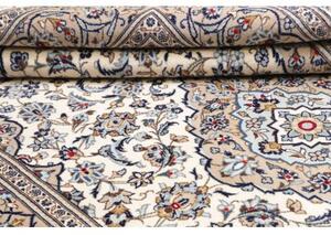 Tappeto Kashan Medaglione Floreale Avorio Blu 202x322 Cm