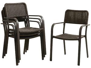 Outsunny Set da 4 Sedie da Giardino Esterno Impilabili con Braccioli, Schienale e Telaio, in Acciaio, 55x60x83 cm, Marrone Scuro | Aosom Italy