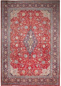 Tappeto Sarough Medaglione Floreale Rosso Blu Scuro 260x375 Cm