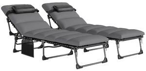 Outsunny Set da 2 Lettini Prendisole, Lettino Pieghevole da Giardino Reclinabile 180° Piatto e a 5 Posizioni, 200x57x38 cm, Grigio | Aosom Italy