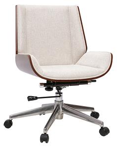 Sedia da ufficio con ruote design in tessuto effetto velluto testurizzato beige, legno scuro e acciaio cromato CURVED