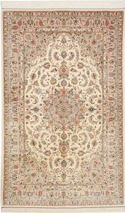 Tappeto Ghom Seta Medaglione Floreale Avorio Beige 129x208 Cm