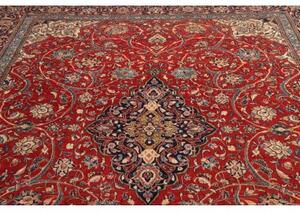 Tappeto Sarough Medaglione Floreale Rosso Blu Scuro 260x375 Cm