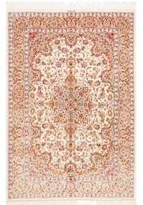 Tappeto Ghom Seta Medaglione Floreale Avorio Rosso Mattone 135x199 Cm