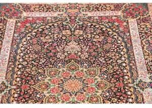 Tappeto Ghom Seta Medaglione Floreale Blu Scuro Rosso 106x153 Cm