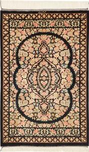 Tappeto Ghom Seta Medaglione Floreale Nero Rosa 58x91 Cm