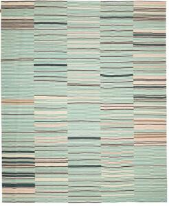 Tappeto Kilim Moderno Geometrico Verde Acqua Marrone Scuro 252x305 Cm