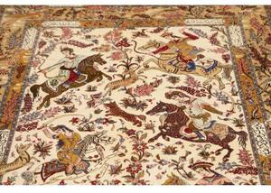 Tappeto Ghom Seta Figurativo Beige Rosso Corallo 129x203 Cm