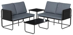 Outsunny Set di 4 Pezzi Giardino Esterno con 2 Divani a 2 Posti, 2 Tavoli in Vetro, Cuscini, Fodere Rimovibili e Tasche, Grigio | Aosom Italy