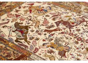 Tappeto Ghom Seta Figurativo Beige Rosso Corallo 129x203 Cm