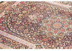 Tappeto Ghom Seta Medaglione Floreale Blu Scuro Rosso 106x153 Cm