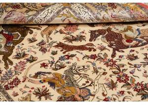 Tappeto Ghom Seta Figurativo Beige Rosso Corallo 129x203 Cm