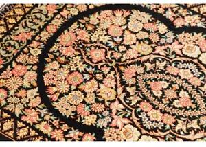 Tappeto Ghom Seta Medaglione Floreale Nero Rosa 58x91 Cm
