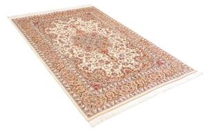 Tappeto Ghom Seta Medaglione Floreale Avorio Rosso Mattone 135x199 Cm
