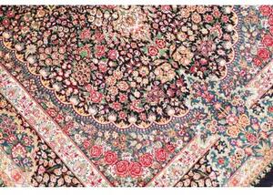 Tappeto Ghom Seta Medaglione Floreale Blu Scuro Rosso 106x153 Cm