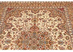 Tappeto Ghom Seta Medaglione Floreale Avorio Rosso Mattone 135x199 Cm