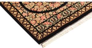Tappeto Ghom Seta Medaglione Floreale Nero Rosa 58x91 Cm