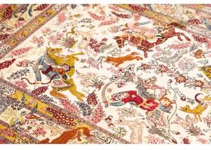 Tappeto Ghom Seta Figurativo Beige Rosso 98x150 Cm