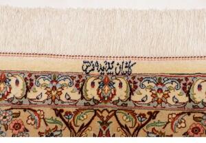 Tappeto Ghom Seta Medaglione Floreale Avorio Rosso Mattone 135x199 Cm
