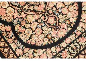 Tappeto Ghom Seta Medaglione Floreale Nero Rosa 58x91 Cm