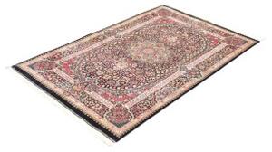 Tappeto Ghom Seta Medaglione Floreale Blu Scuro Rosso 106x153 Cm
