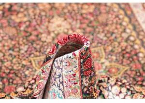 Tappeto Ghom Seta Medaglione Floreale Blu Scuro Rosso 106x153 Cm