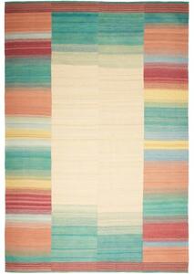 Tappeto Kilim Moderno Geometrico Beige Turchese 215x320 Cm