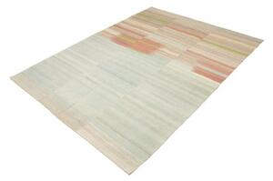 Tappeto Kilim Moderno Geometrico Beige Azzurro 157x206 Cm
