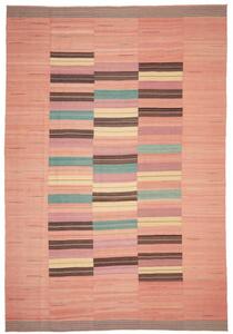Tappeto Kilim Moderno Geometrico Rosa Antico Marrone Scuro 257x380 Cm