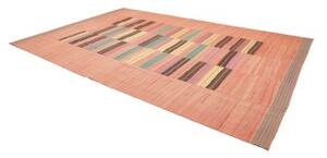 Tappeto Kilim Moderno Geometrico Rosa Antico Marrone Scuro 257x380 Cm