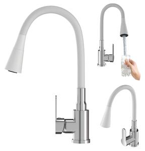 Granitan | FLEXO - Rubinetto da cucina - Bocca flessibile - Bianco, cromato - Ottone