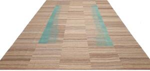 Tappeto Kilim Moderno Geometrico Beige Azzurro 247x350 Cm