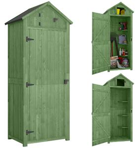 Outsunny Armadio da Giardino in Legno, Capanno Attrezzi con 3 Ripiani Rimovibili, Porta con Serratura, Tetto a Capanna Rivestito in Asfalto, Ventilazione, Verde | Aosom Italy