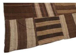 Tappeto Kilim Vintage Patchwork Marrone Scuro Beige 430x517 Cm